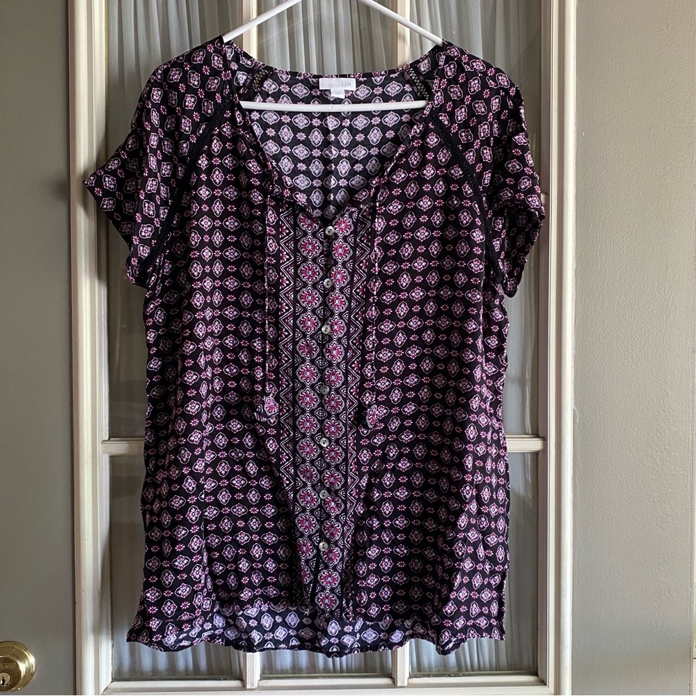 J. Jill Black and Pink Patterned Floral Boho Blouse